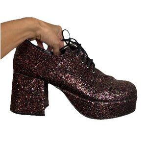 Men’s Glitter Platform Disco Shoes Size 10/11 Retro Y2K Glam Rock Party Shoes